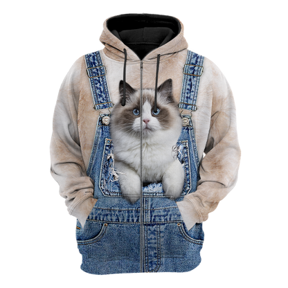 Love Cat cover Ragdoll face hair 3D all over shirt for women