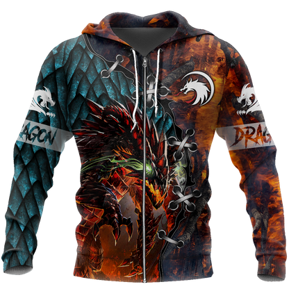 3D Tattoo and Dungeon Dragon T Shirt Hoodie TR121202-Apparel-NM-Zip hoodie-S-Vibe Cosy™