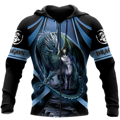 Premium All Over Printed Blue Dragon And Horse Shirts MEI