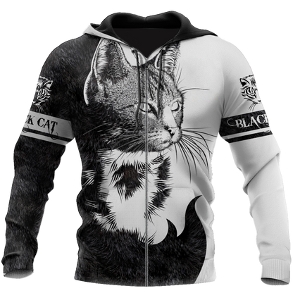 Love Black Cat Tattoo white 3D all over shirts for men and women