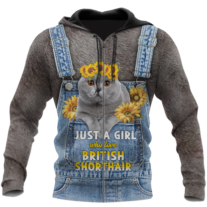 Love Cat Just a girl British Shorthair face hair 3D all over shirts for women