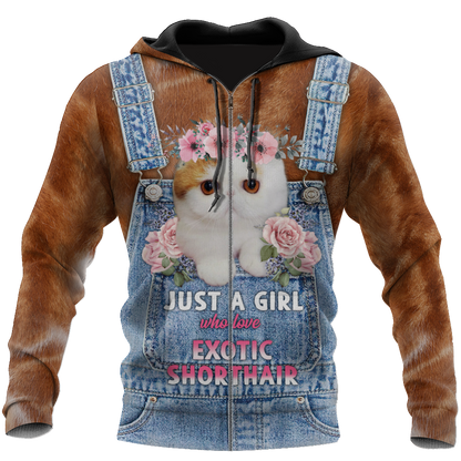 Love Cat Just a girl Exotic Shorthair face hair 3D all over shirts for women