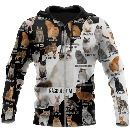 Love Cat Breeds World line premium hoodie sweatshirt