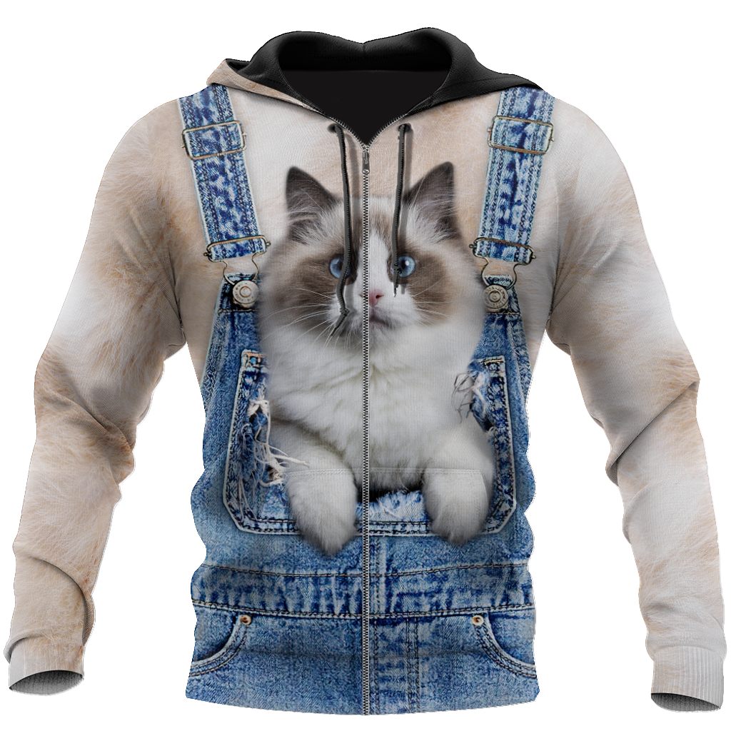 Love Cat cover Ragdoll face hair 3D all over shirt for women