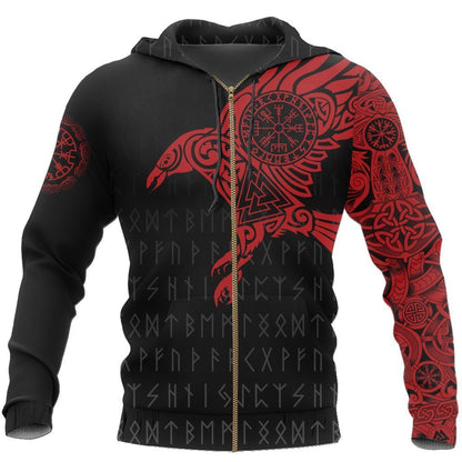 Vikings - The Raven of Odin Tattoo Red Hoodie - Amaze Style™-Apparel