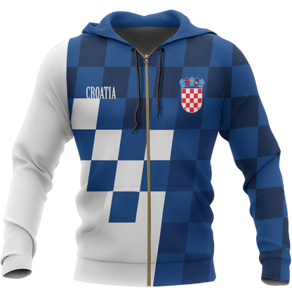 Croatia Coat Of Arms Zip Hoodie Blue Version A02 - Amaze Style™-Apparel