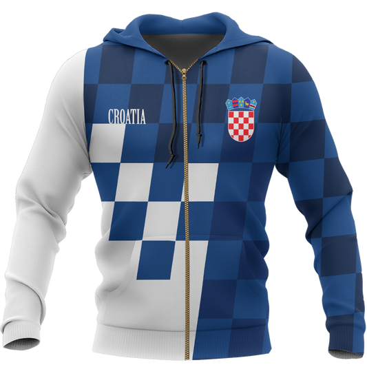 Croatia Coat Of Arms Zip Hoodie Blue Version A02 - Amaze Style™-Apparel