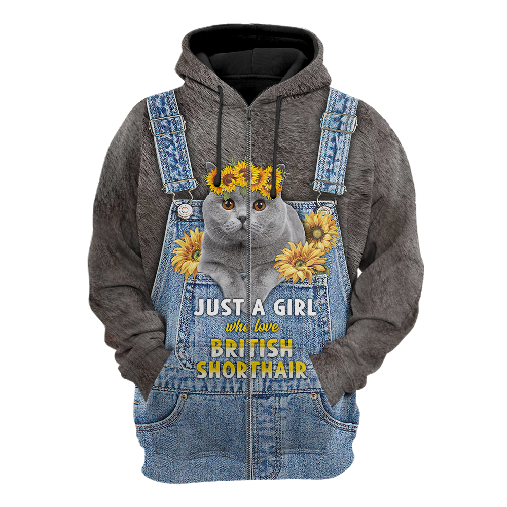 Love Cat Just a girl British Shorthair face hair 3D all over shirts for women