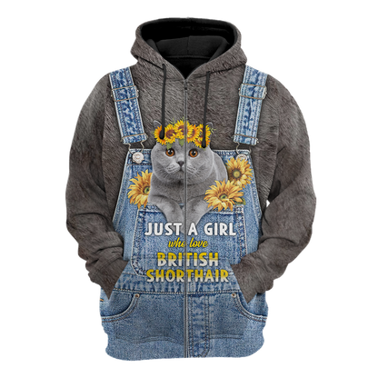 Love Cat Just a girl British Shorthair face hair 3D all over shirts for women
